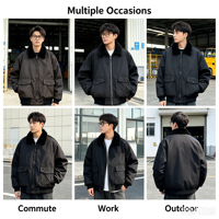 Blouson Bomber Homme Personnalisé en Polaire avec Col Zippé, Deux Poches Plaquées, Chaud et Coupe-Vent pour l'Hiver, Vêtement de Travail Décontracté, Veste Homme OEM