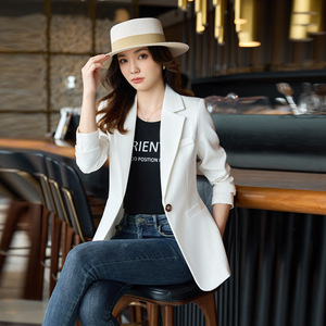 Women's Blazer Caramel Color Slim Fit Long Sleeve Solid Color Anti-Wrinkle Professional Wear - Product Image 2