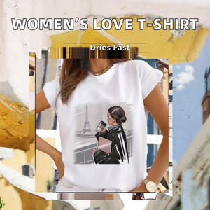 T-shirt imprimé respirant et écologique pour femme, manches courtes, col rond, décontracté, pour le travail - Product Image 2