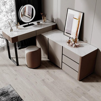 Coiffeuse moderne en pierre avec miroir éclairé et rangement, design modulaire, construction en contreplaqué durable, style luxueux pour chambre à coucher et maison