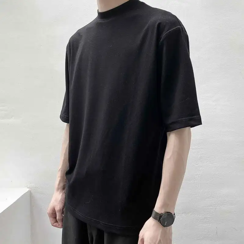280 GSM Custom Loose Fit Street wear Tee Dropped Shoulder Oversized Mock Neck Heavy Weight Cotton Tshirt