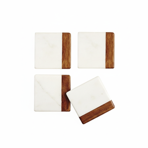 Marble Wood Coaster functional marble wood coaster prevents scratches water damage <b>furniture</b> protection daily home use - Product Image 1