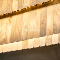 Lustre moderne en albâtre naturel long avec finition noire, luminaire suspendu pour salle à manger, îlot de cuisine, décoration