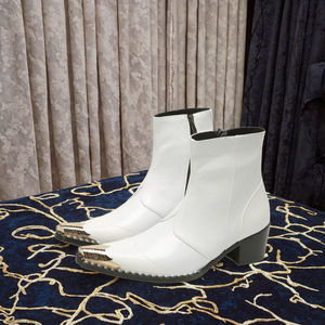 Bottes habillées élégantes pour hommes NA801, en cuir véritable, à bout en acier, respirantes, blanches, pour mariage et soirée - Product Image 3