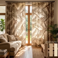 Tissu de rideau en bambou/coton naturel, marron café, motif feuilles tropicales modernes, largeur 54 pouces, pour salon, taille personnalisée, cantonnière thermique