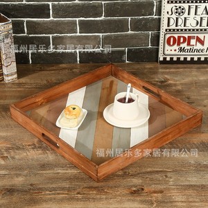 Wooden Trays Solid Wood Serving Tray For Home Hotel Restaurant Commercial Use Light Color Square Stripe Pattern - Product Image 2