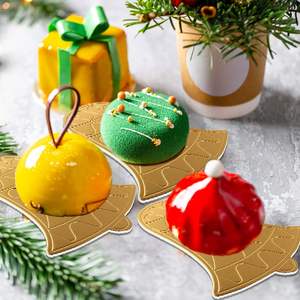 Mini tableros de pastel Golden Mousse Cake Boards Grease Proof Christmas Bell Boards para Mini Cake Bases Cupcake Platos de papel - Product Image 2