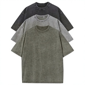 T-shirt décontracté pour homme 100 % coton uni respirant à col rond, manches courtes, grande taille, coupe ample, délavage acide, 230 g, longueur standard - Product Image 1