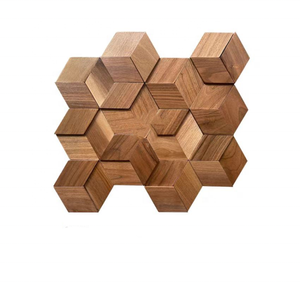 Panneau mural en bois massif de noyer noir de luxe <span class=keywords><strong>petit</strong></span> carré mosaïque 3D bois TV fond mur salle à manger Club décorer panneaux muraux - Product Image 3