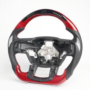 Volant LED en fibre de carbone rouge pour <span class=keywords><strong>Ford</strong></span>, cuir perforé, sport premium, fond plat, remplacement amélioré pour la plupart des modèles - Product Image 3