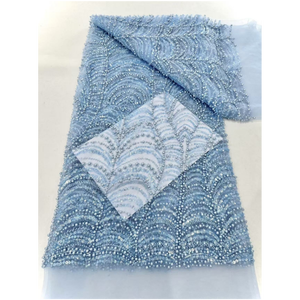 Mới Nhất Màu Xanh Phi Ren Vải 2025 Sang Trọng Pháp <span class=keywords><strong>Sequins</strong></span> Lưới Ren Vải Cao-End Handmade Đính Cườm Ren Vải Cho Đám Cưới - Product Image 1