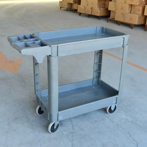 Chariot utilitaire à 2 étagères en plastique pour entrepôt et garage, poignées confortables, roulettes à quatre roues, déplacement fluide - Product Image 4