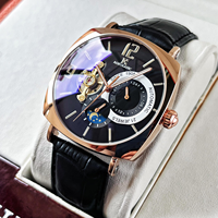 AOKULASIC 2219 Montre mécanique automatique de luxe pour homme, cadran squelette carré à cœur ouvert avec phase de lune et réserve de marche