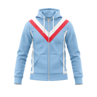 Hoodie Unisex Biru Muda Dengan Garis V-Neck Merah Putih Untuk Penggemar NRL Jersey Tim NRL Jersey Klub NRL