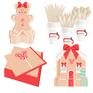 DAMAI New Gingerbread Man Christmas Party Tableware Set with Red Bowknot Patters Disposable Paper Plates Set - Product Image 5