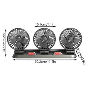 360度調整可能な3ヘッド自動車用電動ファンUSB 5Vファン2段階速度調整可能静音ファン、家庭、デスク、オフィス、車両用 - Product Image 2