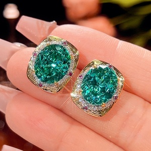 Wholesale Eco-friendly Copper Gold Plated 15*20/10*12mm Paraiba Green Zircon Necklace <b>Earrings</b> <b>Set</b> for Everyday Wear - Product Image 5