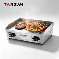 Gril électrique professionnel TARZAN à plaques côtelées pour comptoir, idéal pour la restauration rapide, les snacks, les restaurants et la cuisson de steaks