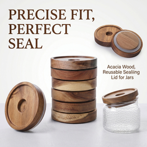 Couvercles en bois d'acacia WeWood du Vietnam pour bocaux de rangement, couvercles de boîtes en bois gravés avec poignée encastrée, couvercles pour récipients alimentaires de cuisine - Product Image 1