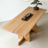 Table à manger rectangulaire en bois de frêne massif, plateau plat, base à double panneau vertical, multi-usages, pour le thé, le dîner, style japonais Wabi Sabi moderne