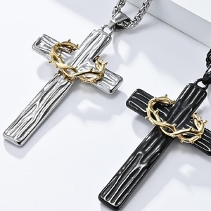 Hot-selling 3mm Width <b>Chain</b> New Product Street Wear Style Pendant Personality Wreath Wood <b>Cross</b> Charm Necklace - Product Image 1