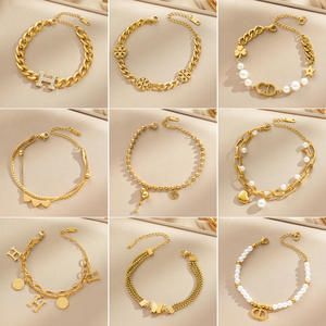 Nouveau Acier Inoxydable 18k Or Perle Shell Zircon Couches Trèfle Mauvais Yeux Chaîne <span class=keywords><strong>Bracelet</strong></span> Femmes Papillon <span class=keywords><strong>Coeur</strong></span> <span class=keywords><strong>Bracelet</strong></span> pour Cadeau - Product Image 1