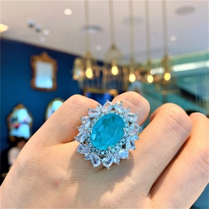 Vintage 12*16mm Paraiba Zircon Bold Luxury <b>Necklace</b> and Earrings Set Eco-friendly Copper Bling <b>Statement</b> Jewelry Sets - Product Image 3