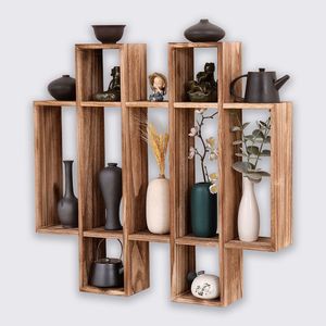 Estante de Madera Maciza con Marco, Estante de Almacenamiento de Múltiples Niveles, Montado en la Pared o de Pie, Organizador para Ahorrar Espacio en la Sala de Estar - Product Image 3