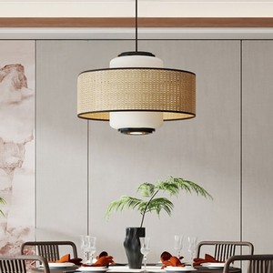 โคมไฟแขวนหวายสไตล์เรโทรทรงกลม E27 LED ผ้าสีดำยืดหยุ่นได้ สำหรับร้านอาหารญี่ปุ่นและเกสต์เฮาส์สไตล์จีน - Product Image 3