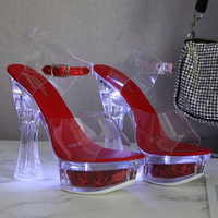 À la mode talon épais sandales lumière LED plate-forme chaussures 14 cm talons hauts dames Sexy discothèque chaussures pôle danse sandales femmes