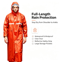 Poncho de pluie réfléchissant en tissu Oxford épaissi pour homme adulte, style coupe-vent une pièce, imperméable de sécurité pour le travail en extérieur