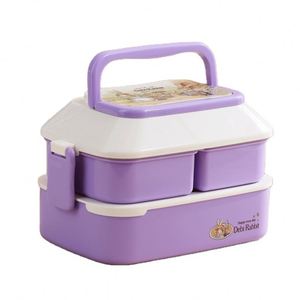 2 Layer Cartoon Rabbit Divided <b>Lunch</b> Box with Carry Handle, BPA Free Leakproof Kids Bento Box for School Children Outdoor Meal - Product Image 2