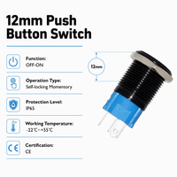 Interrupteur à bouton poussoir autobloquant de 12 mm avec lumière 3a 5a 10a 12v~24v Interrupteur à bouton poussoir noir marche arrêt