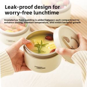 Wadah termos termos termos makanan vakum baja tahan karat kustom kotak Bento sekolah siswa pegangan tangan terisolasi wadah makanan mangkuk nasi - Product Image 2