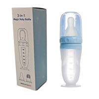 Ensemble de biberons en silicone magique 3-en-1 OEM, design unique, personnalisation d'usine pour les bébés de 0 à 12 mois, inclut cuillère et tétine