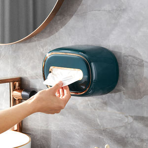 Boîte à mouchoirs murale avec ressort intégré, sans perçage, adhésive, double usage pour comptoir, porte-serviettes pour la maison et la salle de bain - Product Image 4