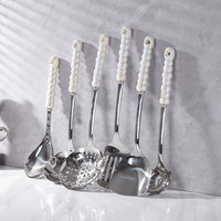 Vente directe d'usine Ensemble d'ustensiles de cuisine en céramique marbrée avec poignée en perle 7 pièces en acier inoxydable 304 Ensemble d'ustensiles de cuisine