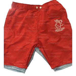 Pantalones cortos informales de verano para hombre en rojo, diseño personalizado con patrón sólido, cierre de cordón de poliéster/nailon, respetuosos con el medio ambiente - Product Image 1