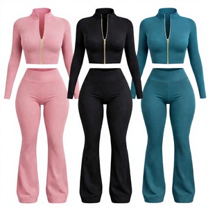 Set Yoga con Giacca con Zip e Pantaloni a Zampa Personalizzati, Completo da Palestra Y2k Streetwear, Abbigliamento Sportivo e Fitness, Set 2 Pezzi per Donna, Abbigliamento Casual - Product Image 2