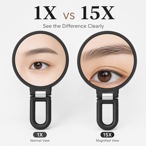 Premium 6 İnç 15X Büyüteçli Ayna Çift Taraflı HD Metal Çerçeveli Taşınabilir Katlanabilir El Tipi Masaüstü Makyaj Aynası - Product Image 6
