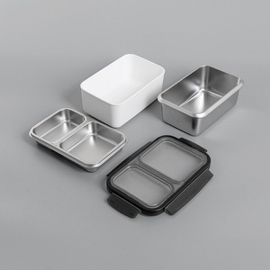 Stainless Steel <b>Lunch</b> Box Divided Insulated Bento Box With Lid For Students Rectangle Solid Color Seal Lid - Product Image 1