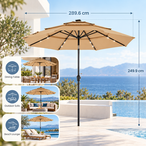 Parasol de patio solaire à 3 niveaux avec 32 lumières LED, inclinaison réglable, parasol de jardin extérieur pour cour, terrasse - Product Image 5