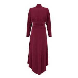 Fashion Elegant Autumn Casual A-Line Maxi Turtleneck <b>Dress</b> with Ruched Soft Stretchy <b>Jersey</b> Back Zipper Knit - Product Image 5