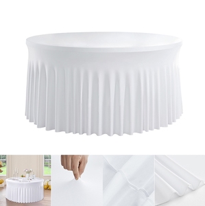 <span class=keywords><strong>Nappe</strong></span> de banquet de mariage personnalisée infroissable, lot de 6 nappes rondes noires en élasthanne avec jupe - Product Image 4