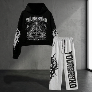 Gym Sportswear Heavyweight Cotton Solid Waterproof Unisex Hoodie Plus Size Custom Logo 3D Embroidery Elastic Waist - Product Image 3