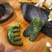 Peigne à cheveux en jade vert à dents larges pour massage du cuir chevelu, logo personnalisé, massage des méridiens par pression des doigts, outils de massage manuels