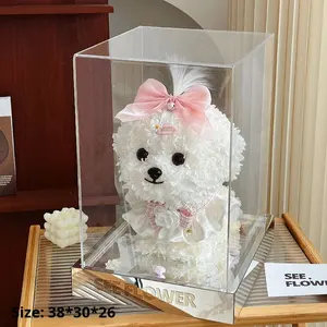 Fait à la main 40cm Chien <span class=keywords><strong>Maltais</strong></span> <span class=keywords><strong>Bichon</strong></span> Chiot Ornement Fleur Éternelle Conception Saint Valentin Cadeau D'anniversaire pour Meilleur Amie Petite Amie - Product Image 5