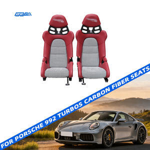 Sièges baquets sport légers à motif pied-de-poule rouge avec support élevé en fibre de carbone pour Porsche 992 Turbos - Product Image 1