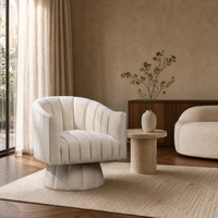Fauteuil pivotant capitonné en velours crème avec base en tissu doux, fauteuil d'appoint pour salon, vente en gros, directement de l'usine