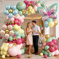 Kits d'arche de guirlande de ballons rétro vert et rose avec papillons pour la décoration de salle de mariage, ballons de fête, fournitures pour baby shower et anniversaire